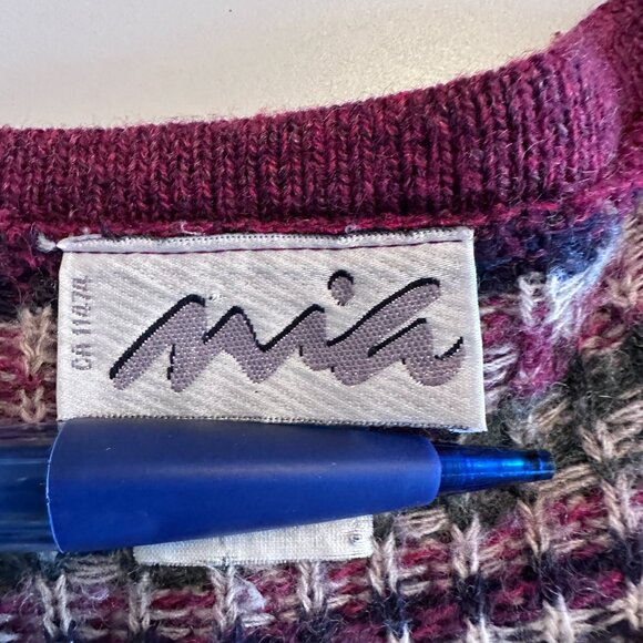 Vintage Nordic Fair Isle Cardigan sz M-L - Burgundy/Cream - Picture 9 of 9